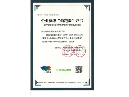 企业标准领跑者证书